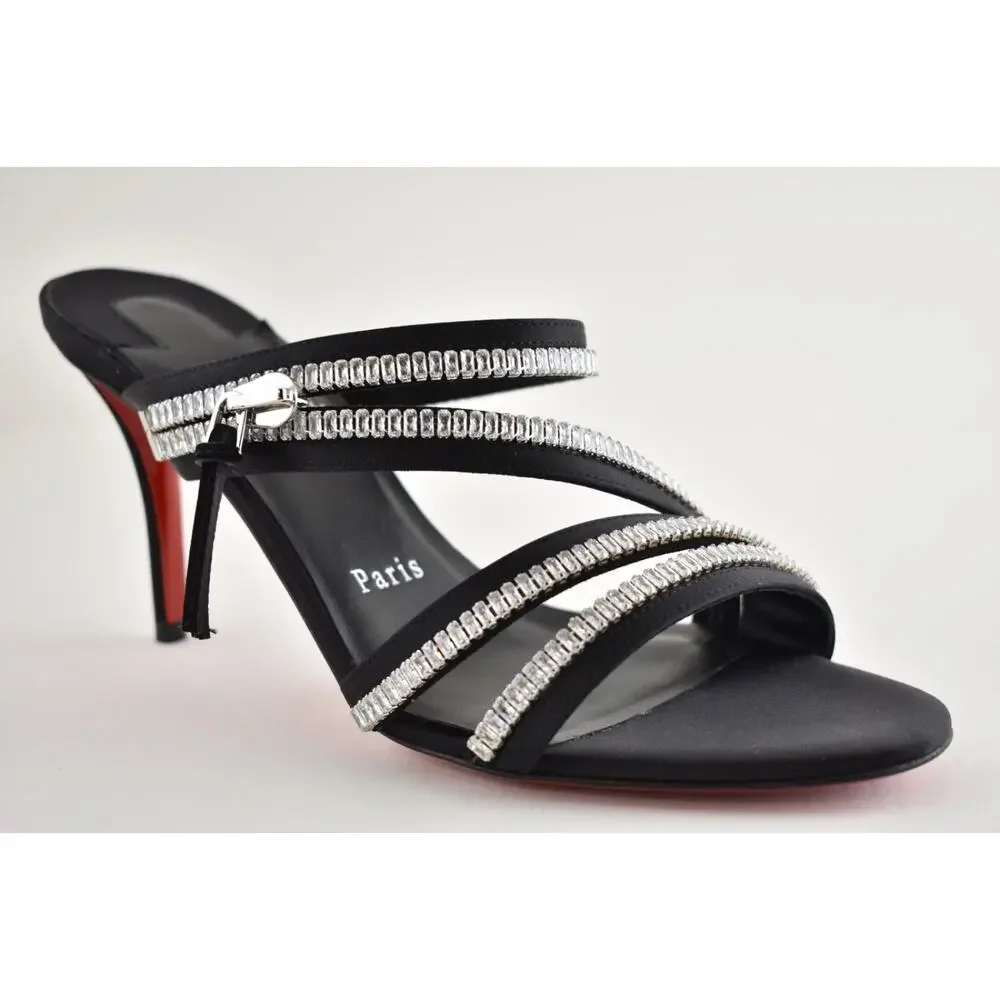 Christian Louboutin Merylzip Strass 80 Black Crystal Sandal Mule Heel Pump 36
